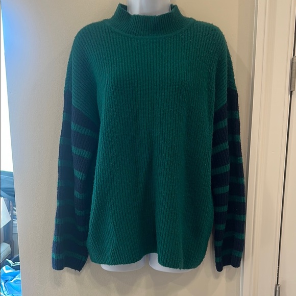 Loft Green and Black Striped Women's Sweater- large - Picture 1 of 6